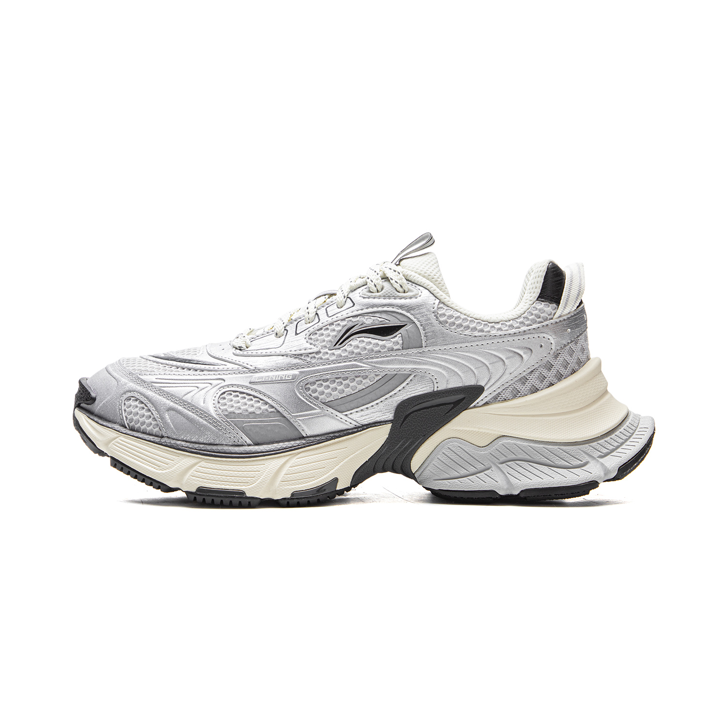 LiNing Star Cushioning Abrasion Resistant Breathable Low Top Chunky Sneakers Men's Gray Silver