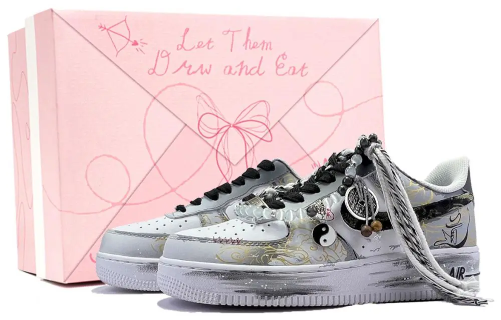 Nike Air Force 1 Da, Footprint Innovation Abrasion Resistant Low top Skateboard Shoes Unisex Black Gold Gray