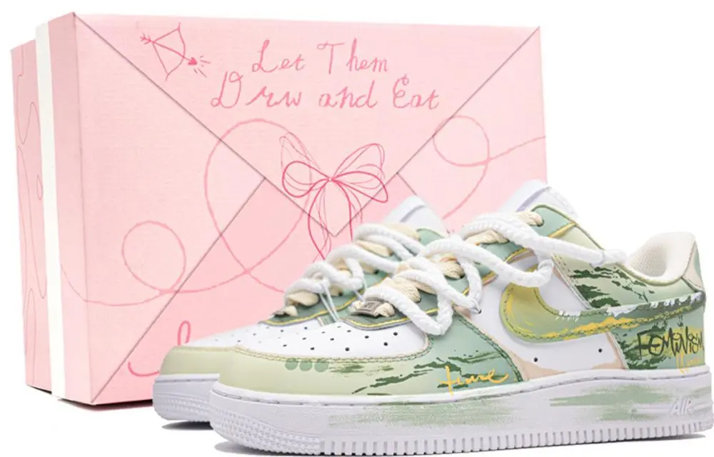 Nike Air Force 1 Blue Wild Dream, Footprint Innovation Abrasion Resistant Low top Skateboard Shoes Unisex Yellow Green