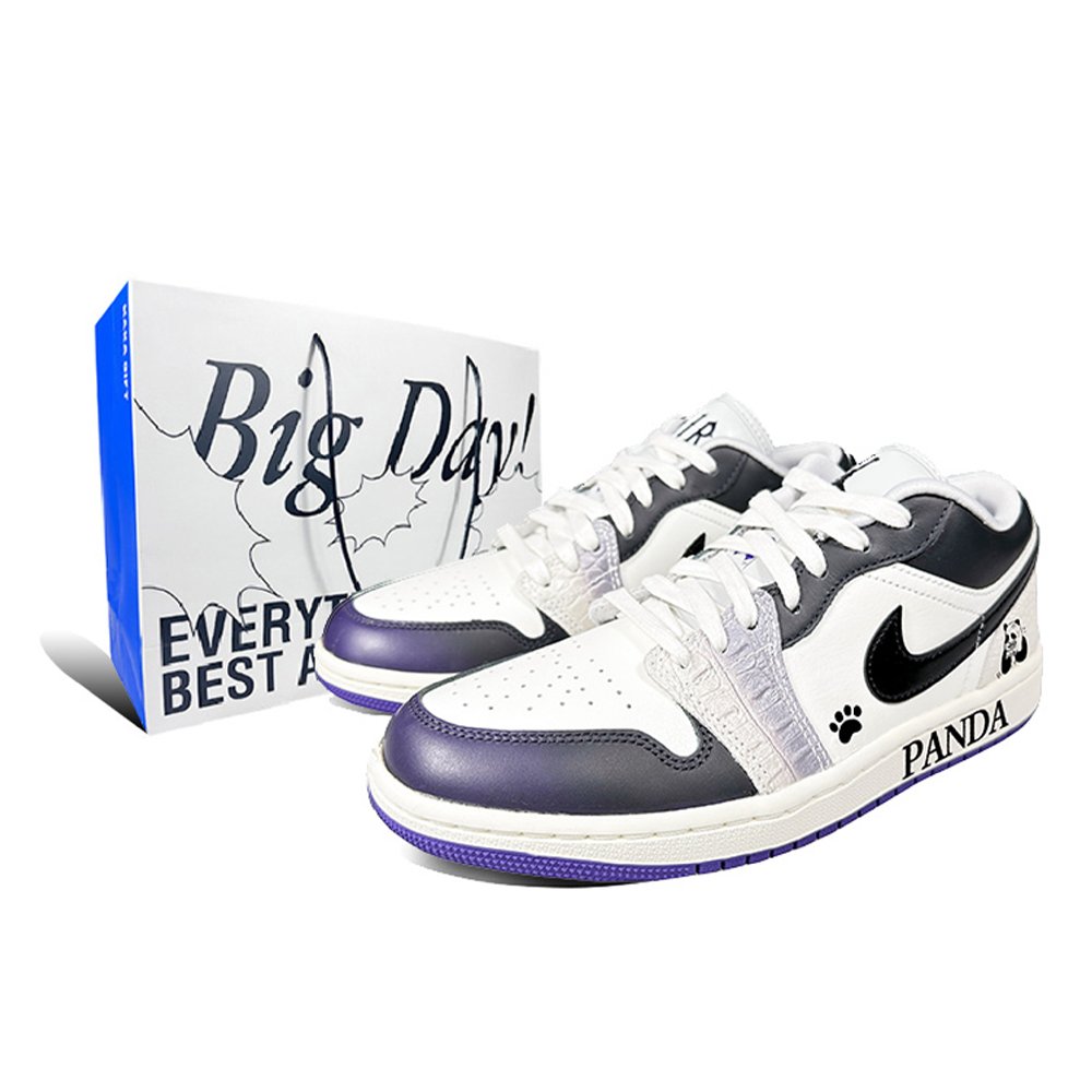 Jordan Air Jordan 1 Cushioning Anti-Slip And Wear-Resistant Low-Top Vintage Basketball Shoes Unisex Black White Purple