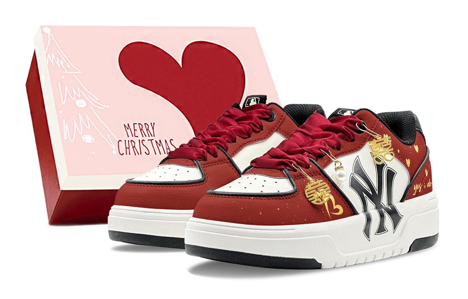 MLB Chunky Liner Golden Jade Perfect Match Abrasion Resistant Low top Skateboard Shoes Unisex Red