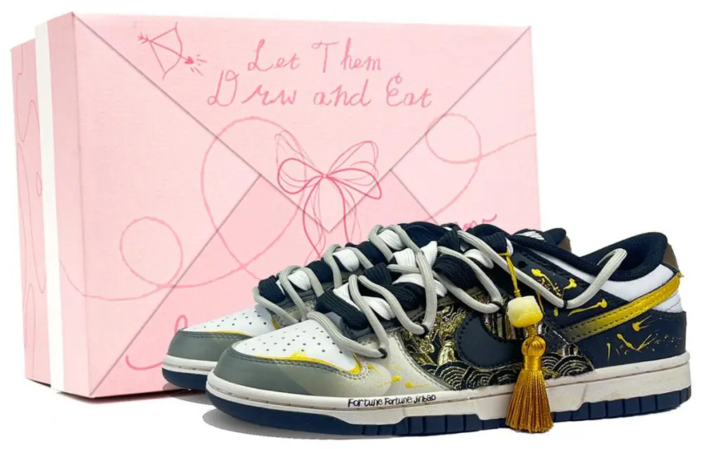 Nike Dunk Ink Heritage, Footprint Innovation Abrasion Resistant Balance Low top Skateboard Shoes Unisex Black Gold
