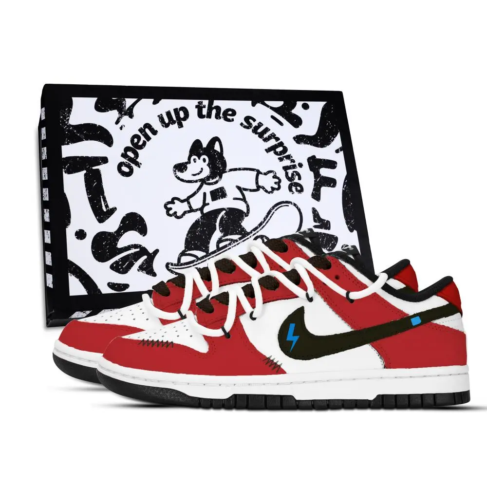 Nike Dunk Thunderbolt Shadow Abrasion Resistant Low top Skateboard Shoes Unisex Red, Black, Blue, White