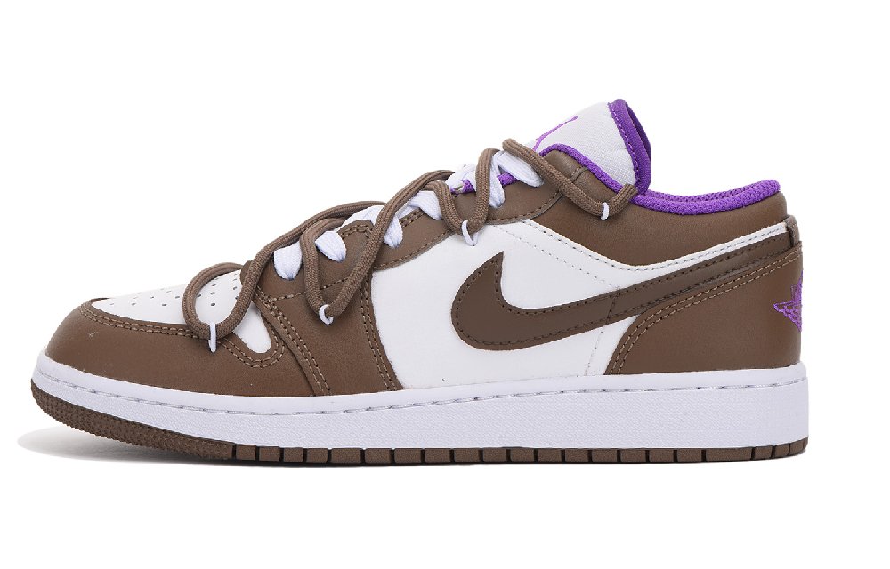 Jordan Air Jordan 1 Anti-Slip And Wear-Resistant Coverage Low-Top Vintage Basketball Shoes GS Brown
