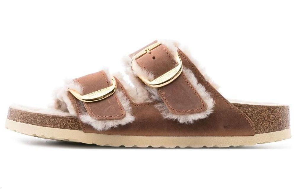 Birkenstock Arizona Big Buckle Shearling Oiled Leather Narrow Fit 'Cognac' Women's