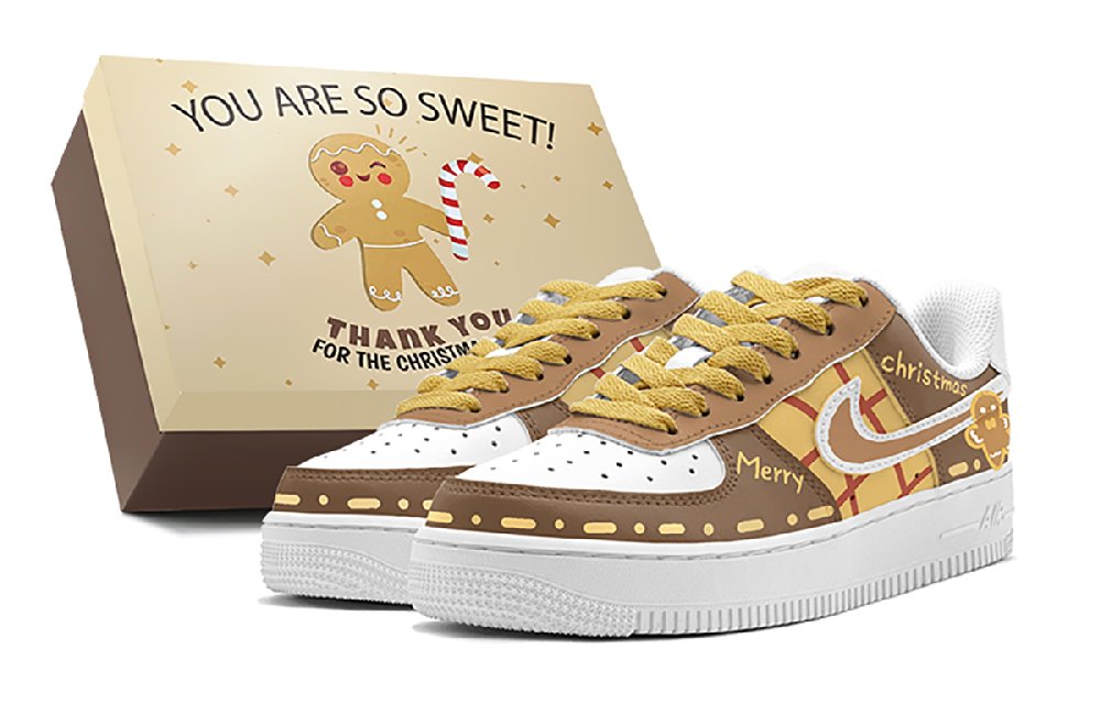 Nike Air Force 1 Air Force 1 Christmas Gift Encounter Gingerbread Man Huafu Low-Top Skateboard Shoes Men's Yellow Brown