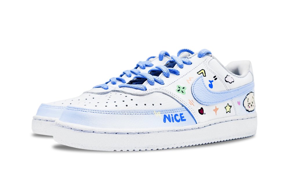 Nike Court Vision Light Blue Puppy Abrasion Resistant Low Top Skateboard Shoes Unisex