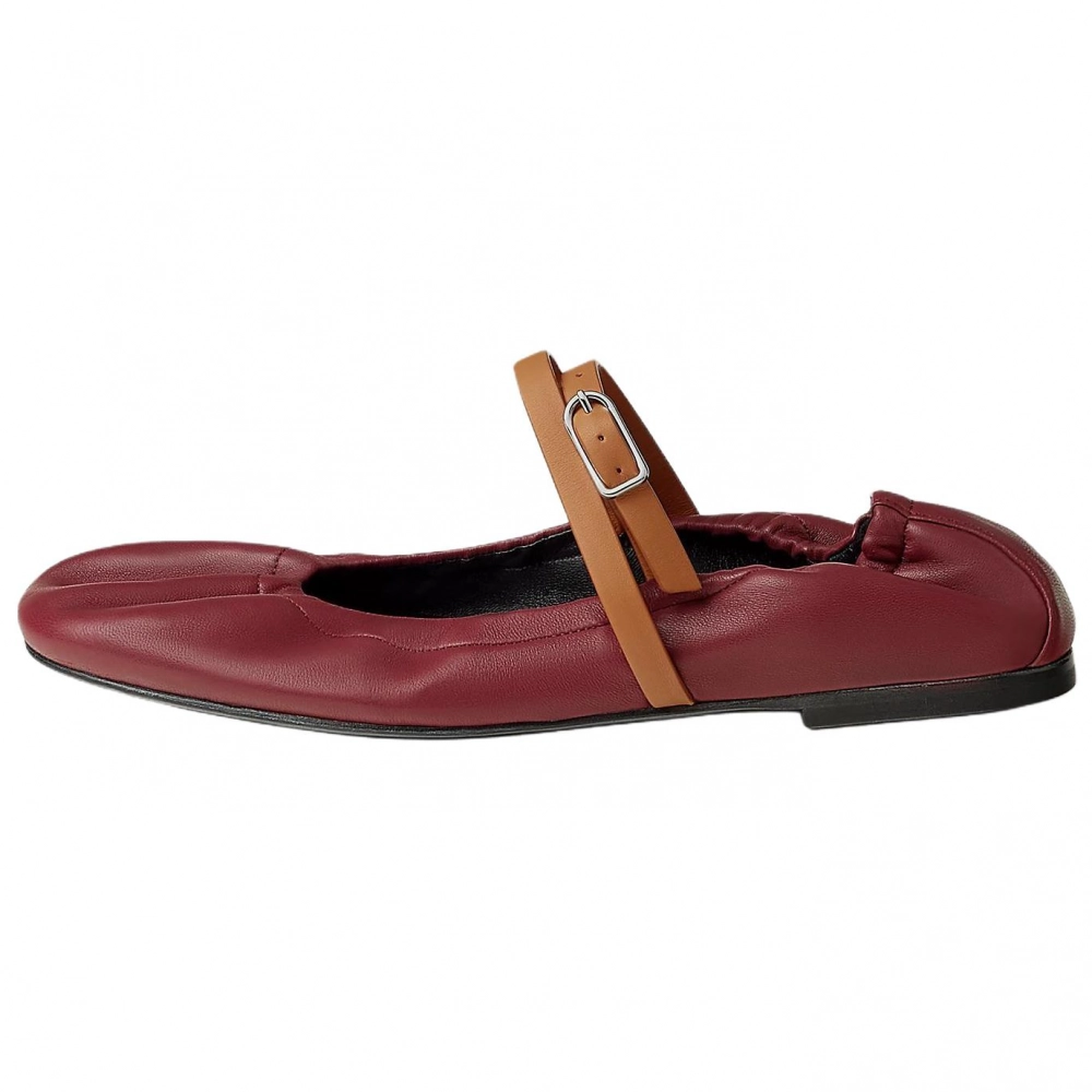 HERMES Jolly Flat Mary Jane Shoes Women's Red