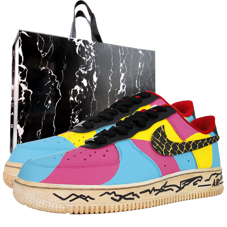 Nike Air Force 1 God Beast Carnival Abrasion Resistant Low Top Skateboard Shoes Unisex Red Yellow Blue