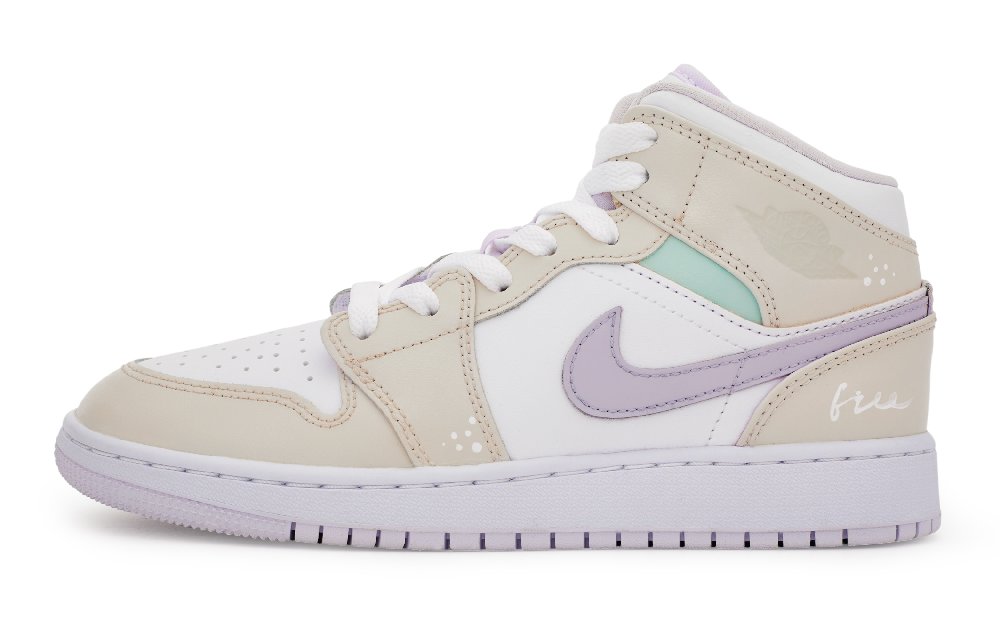 Jordan Air Jordan 1 Vintage Basketball Shoes Women's High top Beige Apricot/Purple/Green