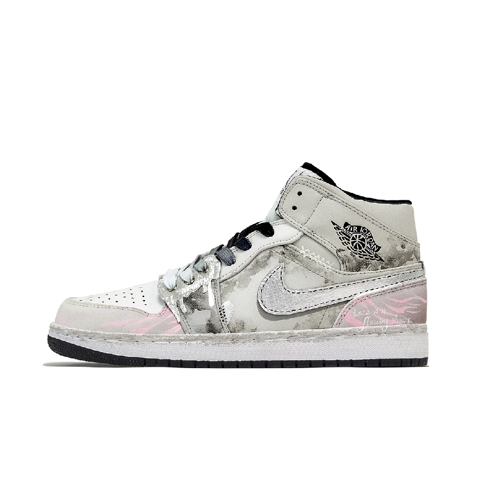 JORDAN Air Jordan 1 Vintage Basketball Shoes Men's Mid top Gray/Pink