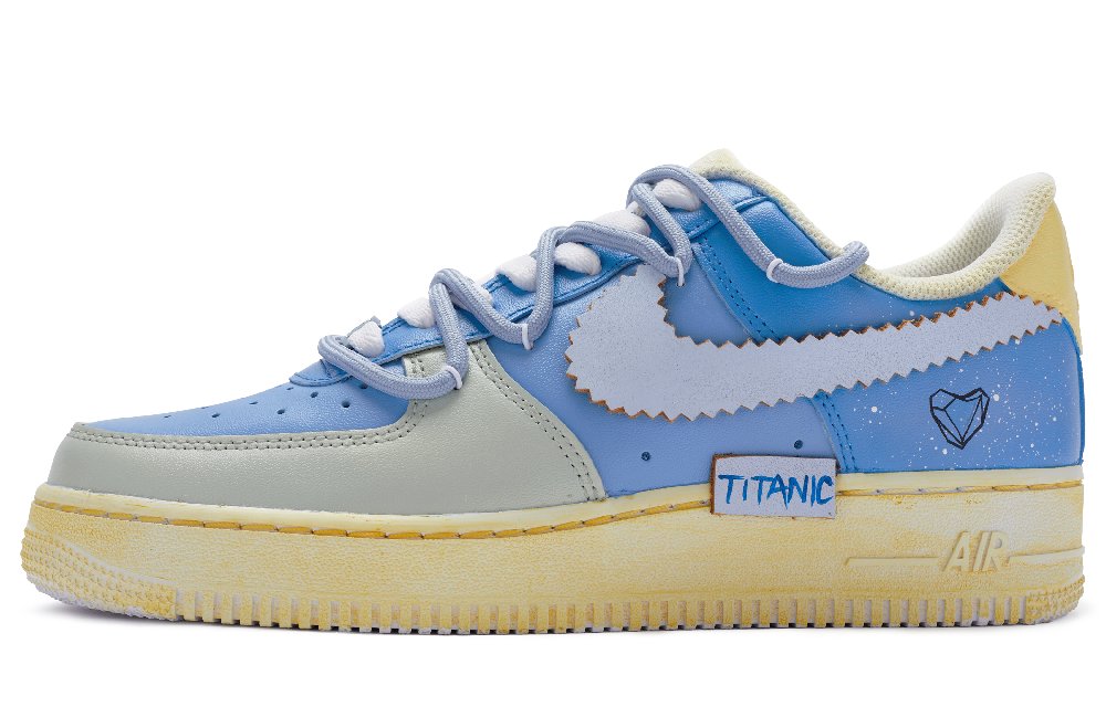 Nike Air Force 1 Low Top Skateboard Shoes Men's Blue Yellow Gray