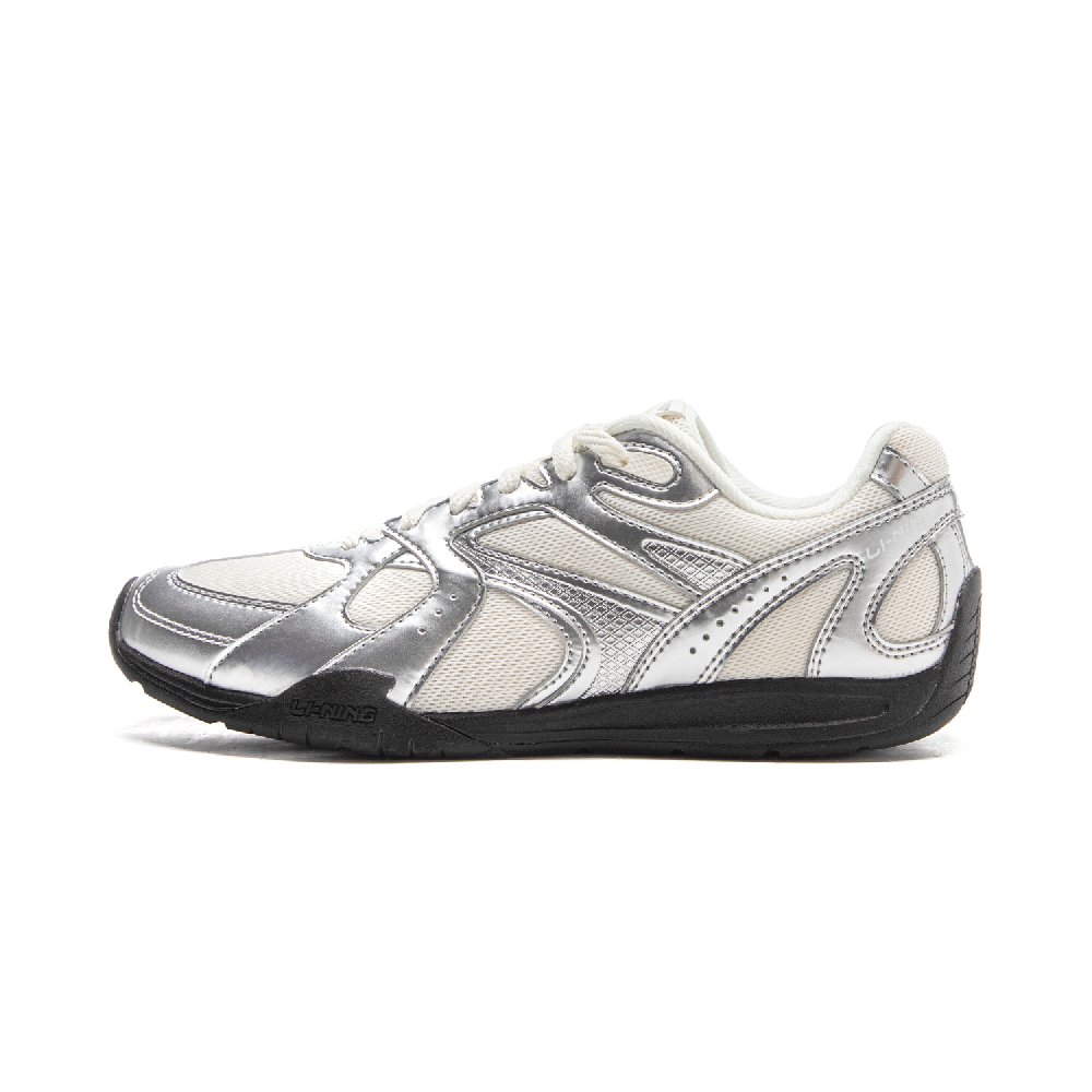 LiNing Film Retro Slip Resistant, Abrasion Resistant, Lightweight Low Top Casual Shoes Women's Silver White