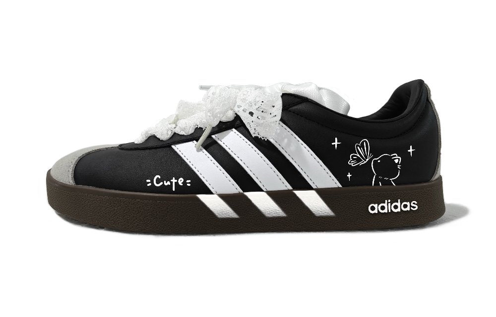 Adidas Neo VL Court 2.0 Meow Love Butterfly Abrasion Resistant Balance Low Top Skateboard Shoes Unisex Black White