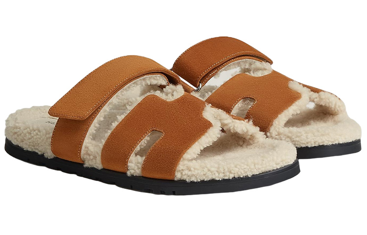 HERMES Chypre Slide Slippers Men's Brown