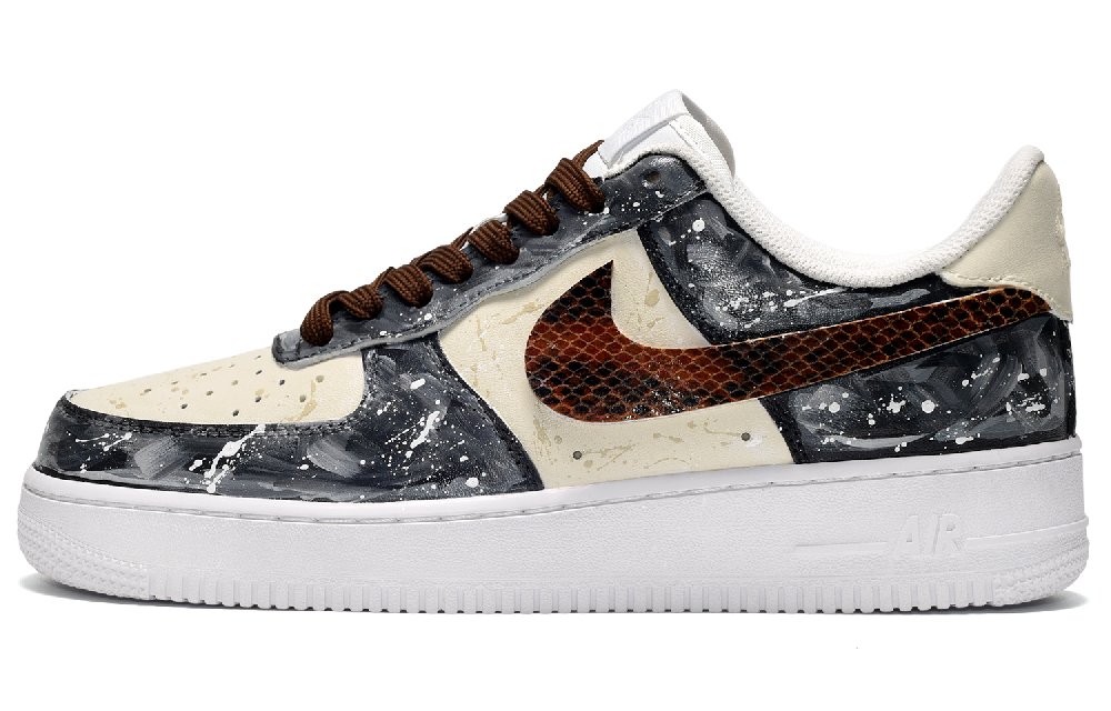 Nike Air Force 1 CUS ID Ink Splatter Low-Top Skateboard Shoes Women's Yellow Black
