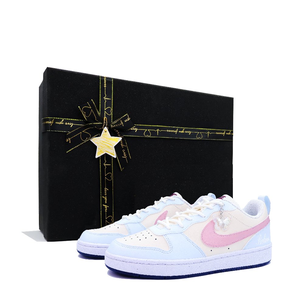 Nike Court Borough Skateboard Shoes Women's Low Top Sea Salt Blue/Cream Yellow/Mist Pink