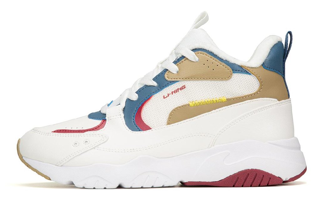 LiNing Fleece Lined Slip Resistant, Abrasion Resistant, Thermal Mid Top Sports Casual Shoes Men's Mist White