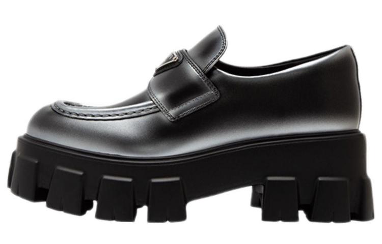 PRADA Monolith Brushed Leather Loafers 'White Spray Black' Women's