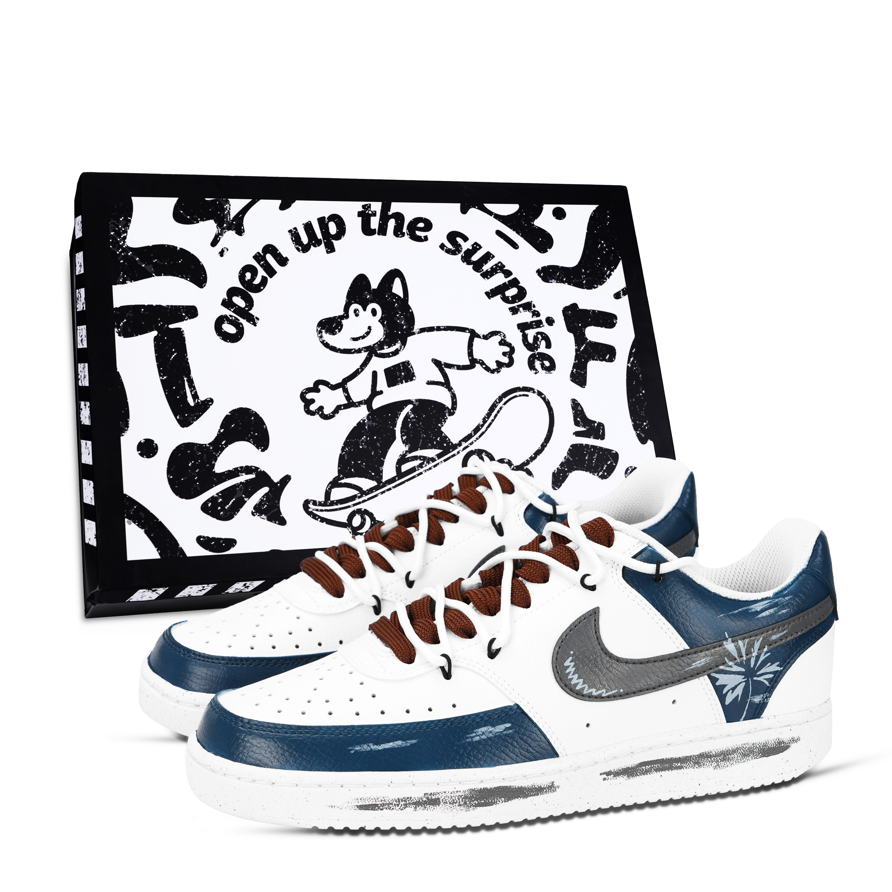 Nike Court Borough Fallen Leaves Shrub Abrasion Resistant Low top Skateboard Shoes Unisex Blue Gray Brown White