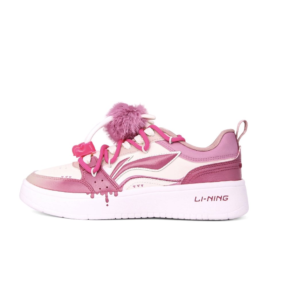LiNing Acer Truncatum Anti-Slip Wear-Resistant Low-Top Skateboard Shoes Women's White Pink