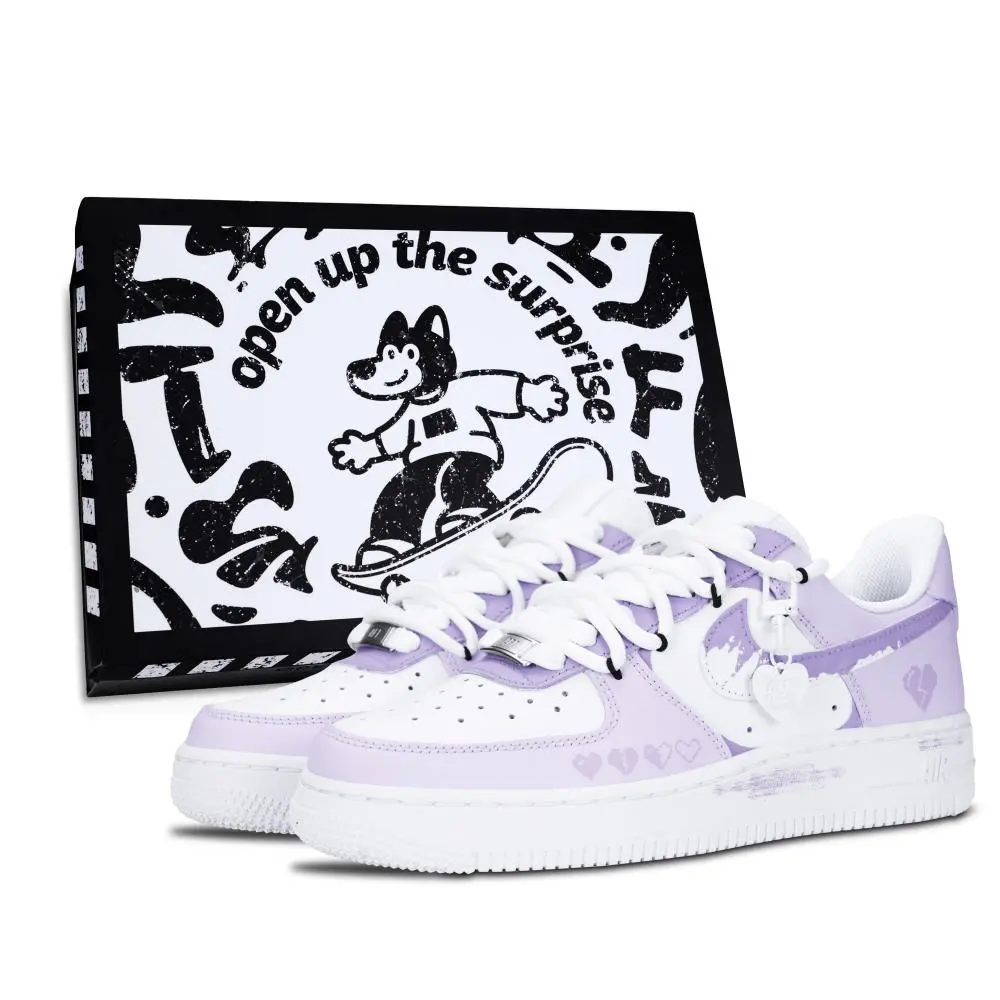 Nike Air Force 1 Air Force 1, Heart Pixel Abrasion Resistant Low top Skateboard Shoes Unisex Purple