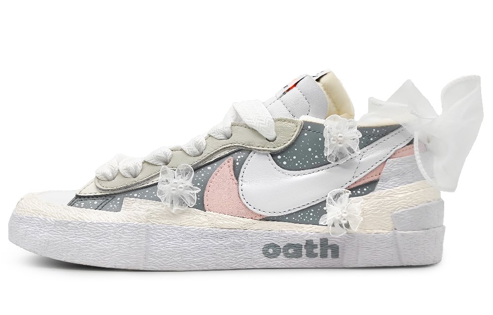 Nike Blazer Low Anti-Slip And Wear-Resistant Lightweight Low-Top Skateboard Shoes Unisex Gray White Pink