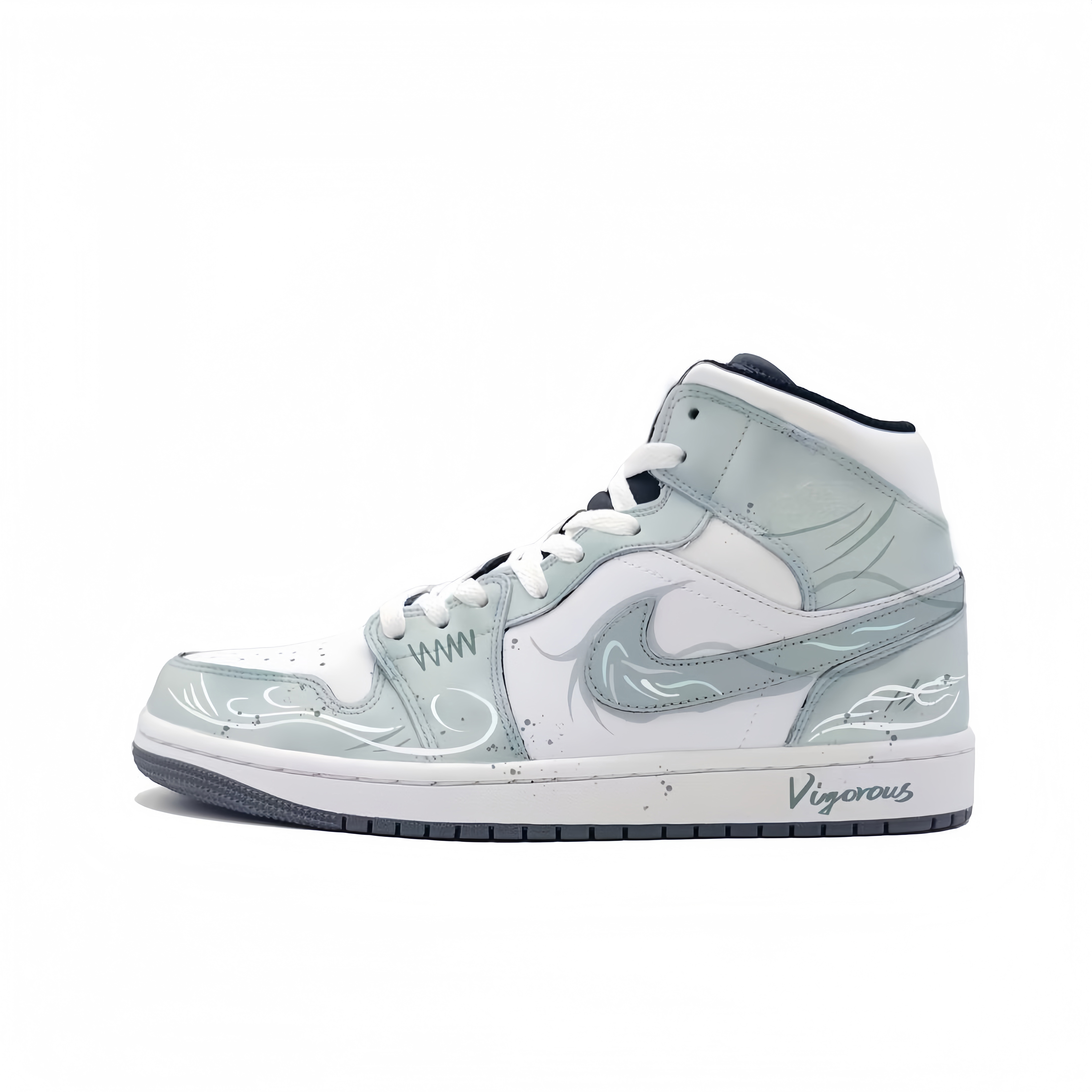 Jordan Air Jordan 1 Empty Mountain Mist, Dark Cyan Abrasion Resistant Mid top Vintage Basketball Shoes Unisex Cyan