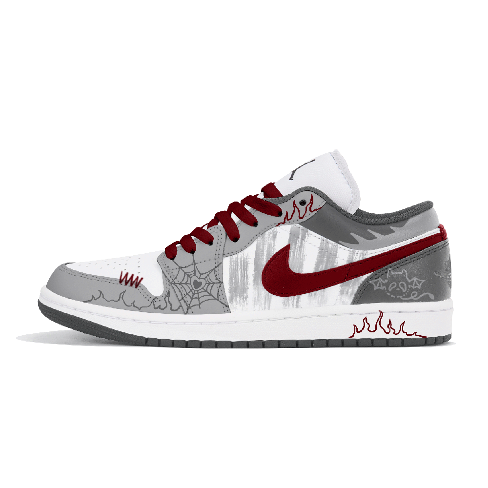 Jordan Air Jordan 1 Abrasion Resistant Slip Resistant Low Top Vintage Basketball Shoes Unisex White Gray Red