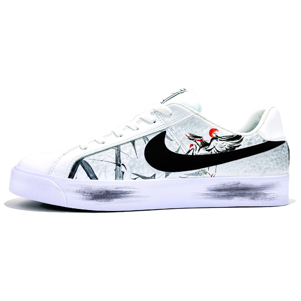 Nike Court Royale Bamboo And Cranes Non-slip Lightweight Low-Top Skateboard Shoes Unisex Black White
