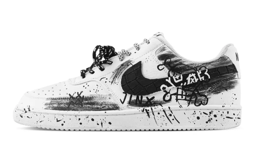 Nike Court Vision 1 Skeleton Abrasion Resistant Low top Skateboard Shoes Men's Black White