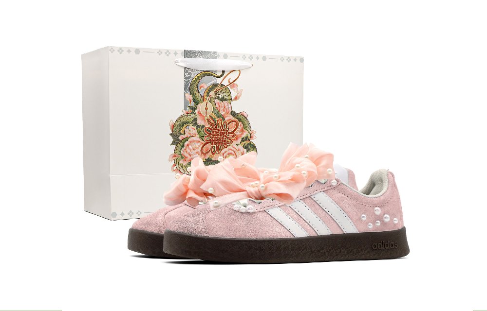 Adidas Neo VL Court Lifestyle Evening Glow Anti Slip Wear Resistant Low Top Skateboard Shoes Unisex Pink White