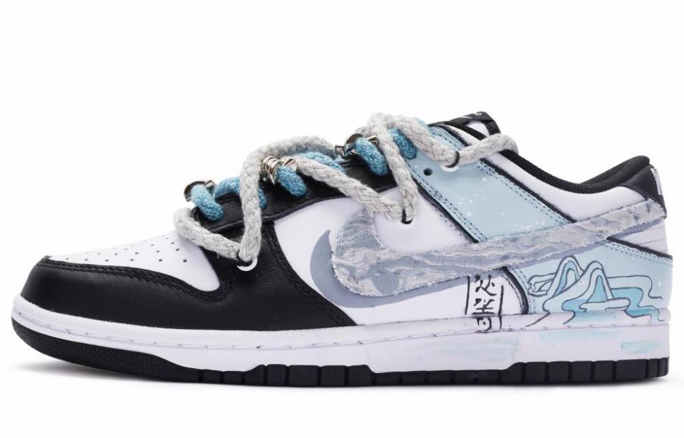 Nike Dunk Retro Low Top Skateboard Shoes Men's White Blue Black