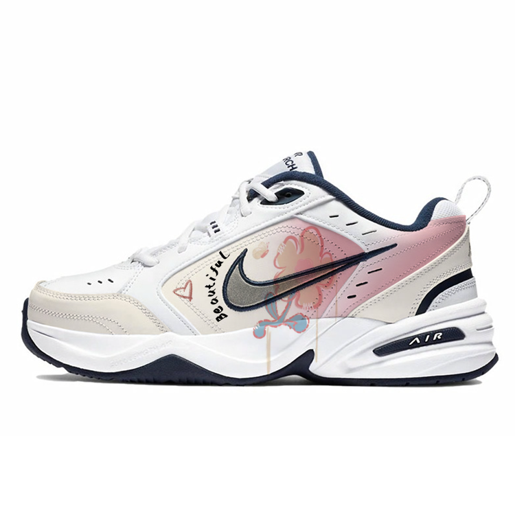 Nike Air Monarch 4 Anti Slip Wear Resistant Low Top Chunky Sneakers Unisex White Pink