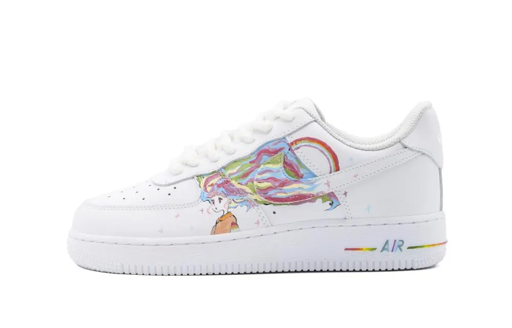Nike Air Force 1 Abrasion Resistant Height Increasing Low top Skateboard Shoes Women's Hand Drawn Graffiti White