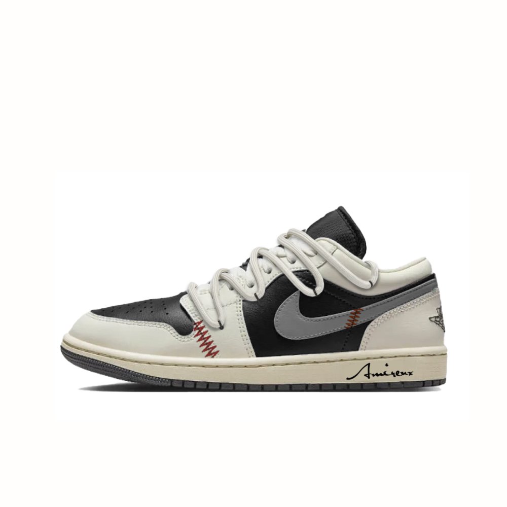 JORDAN Air JORDAN 1 Vintage Basketball Shoes Unisex Low Top Ecru/Black/Gray