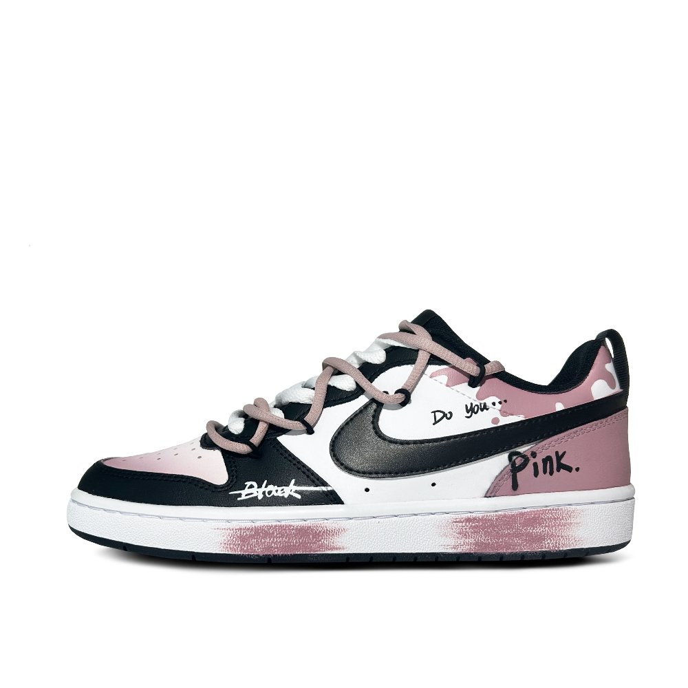 Nike Court Borough Dirty Pink Graffiti Low Top Skateboard Shoes Women's Black Pink