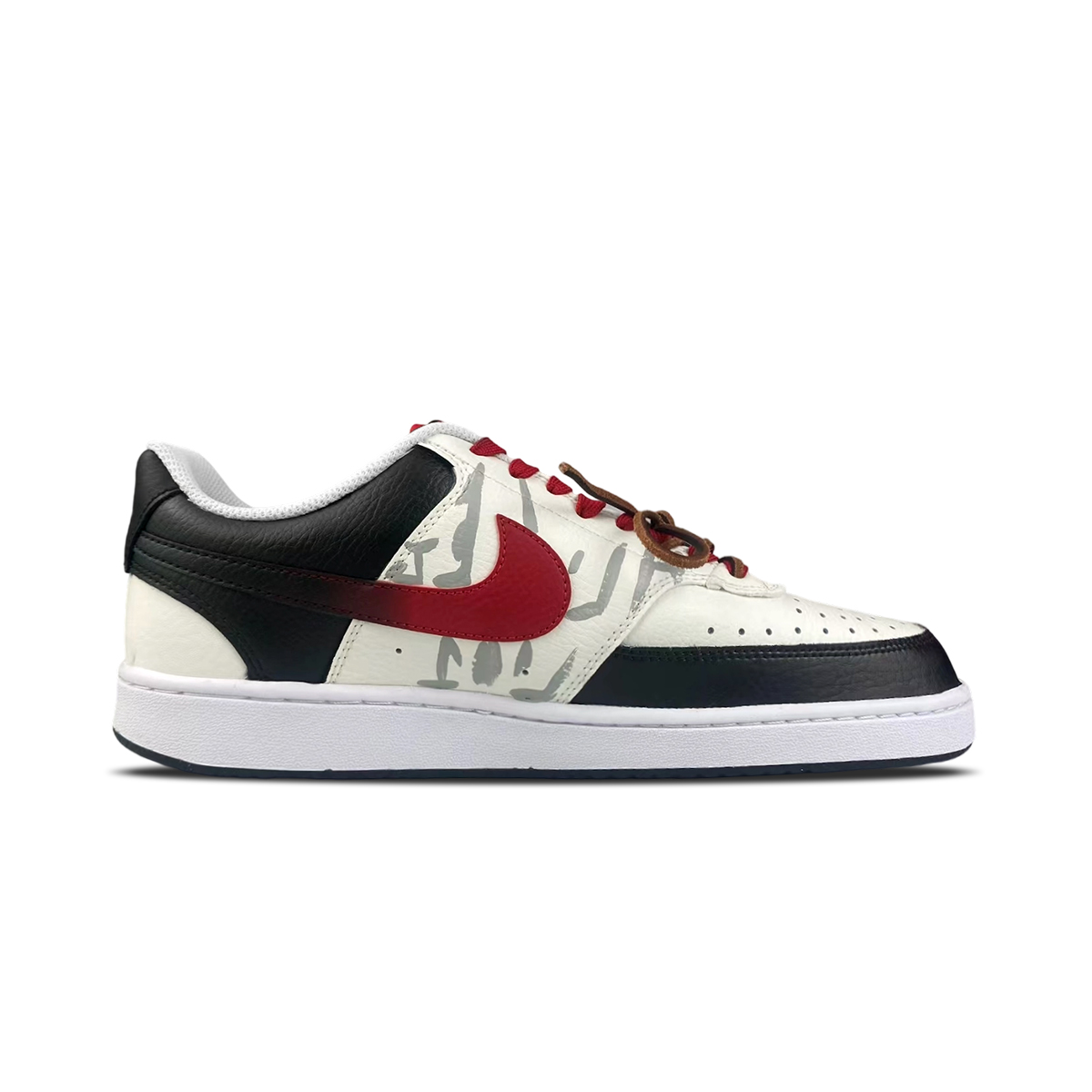 Nike Court Vision 1 Low top Skateboard Shoes Men's Black White Red