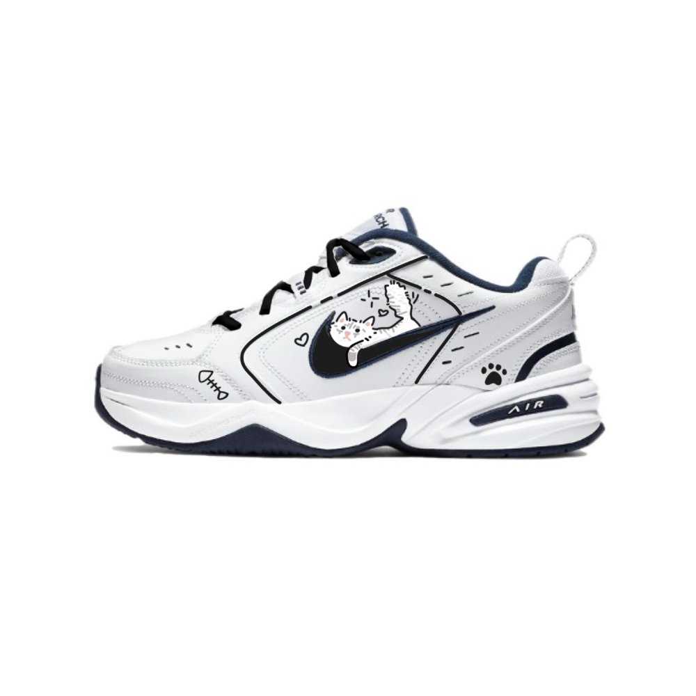 Nike Air Monarch 4 Flat Cat Anti-Slip And Wear-Resistant Height Increasing Low-Top Chunky Sneakers Unisex Black White