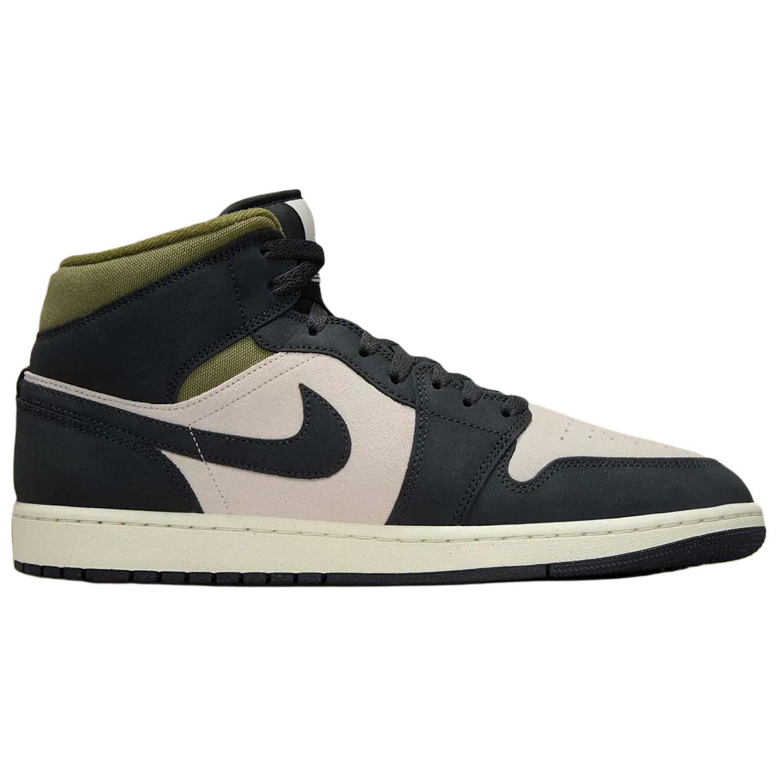 Jordan Air Jordan 1 Mid top Vintage Basketball Shoes Men's Beige Black Green