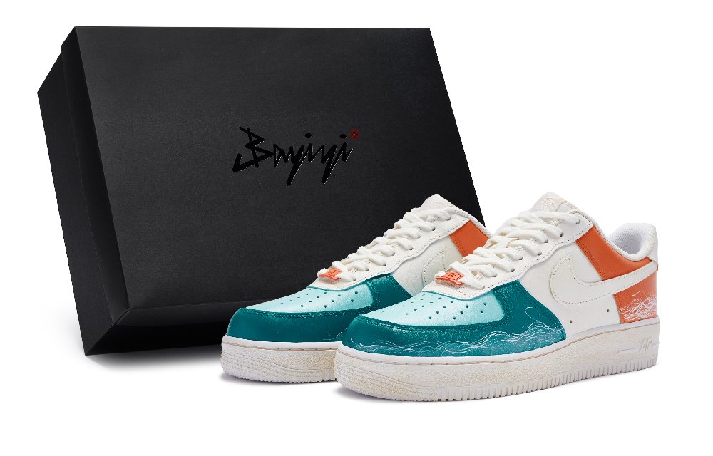 Nike Air Force 1 Low Top Skateboard Shoes Men's Blue White Orange