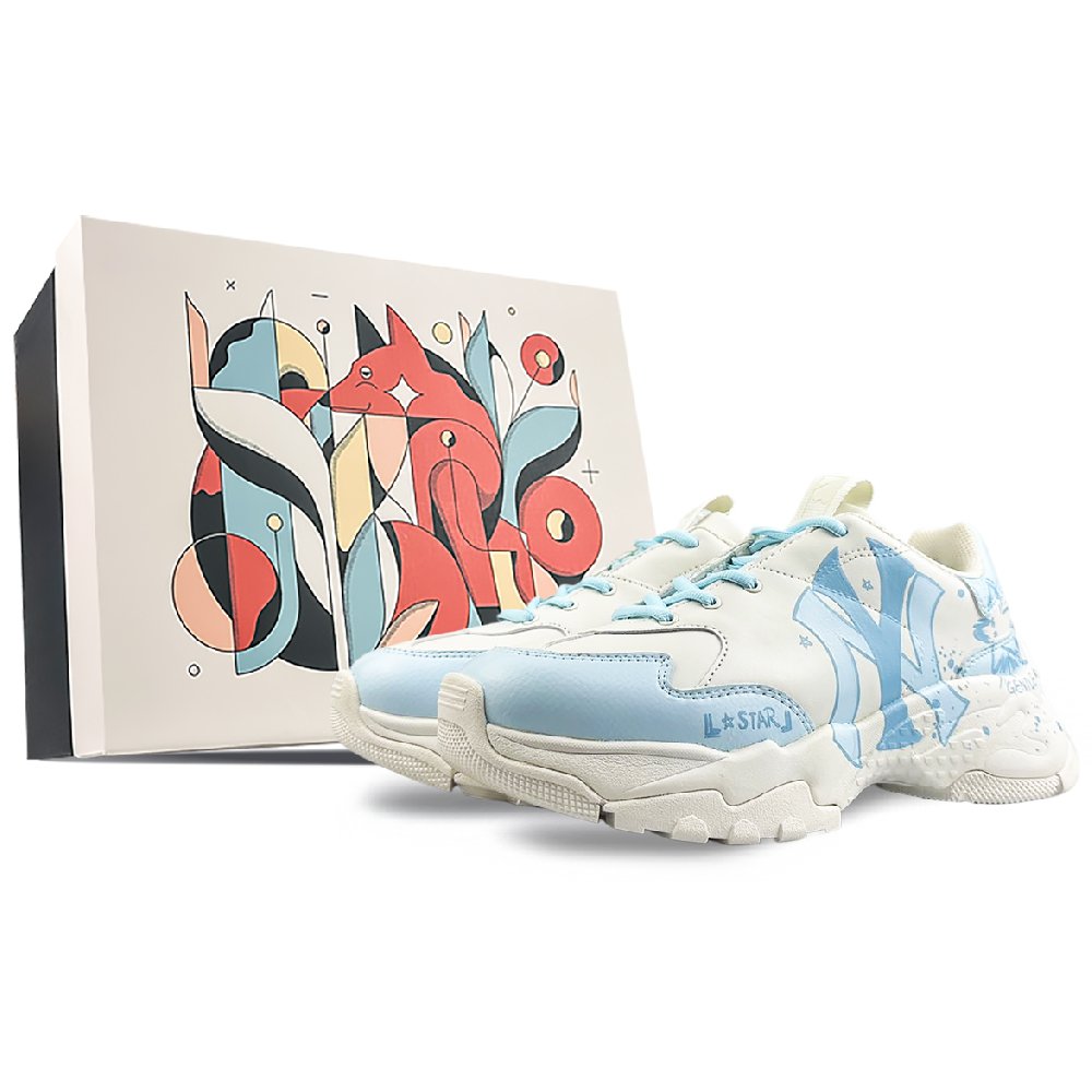 MLB Big Ball Chunky Anti-Slip Wear-Resistant Low-Top Chunky Sneakers Unisex Blue White