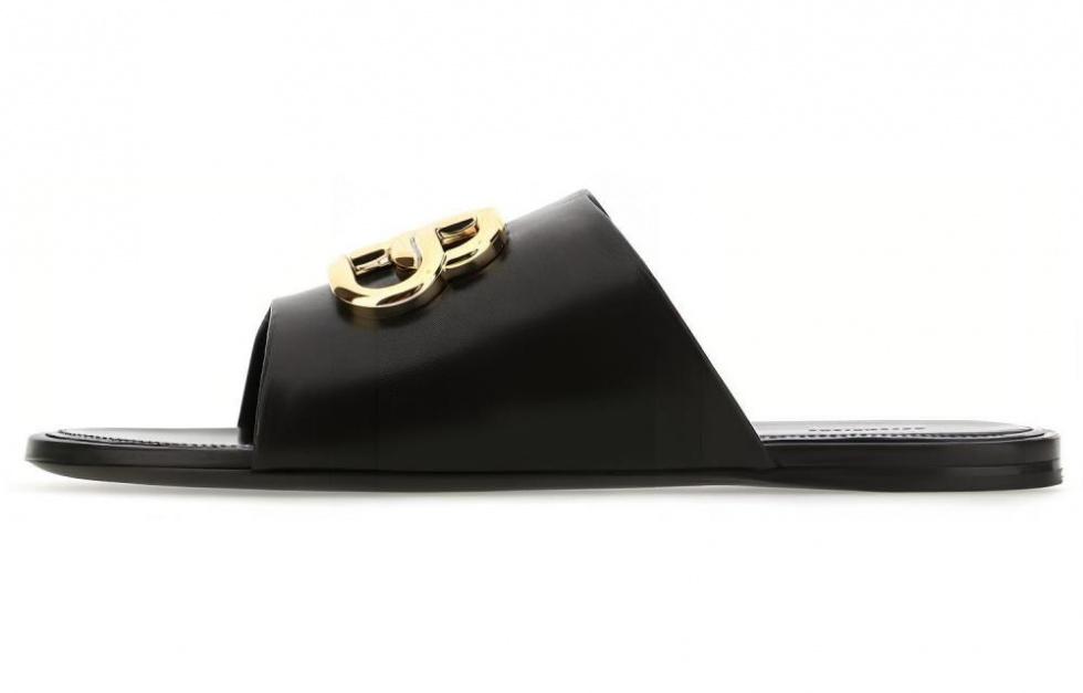 Balenciaga Black Leather Black Slippers Women's