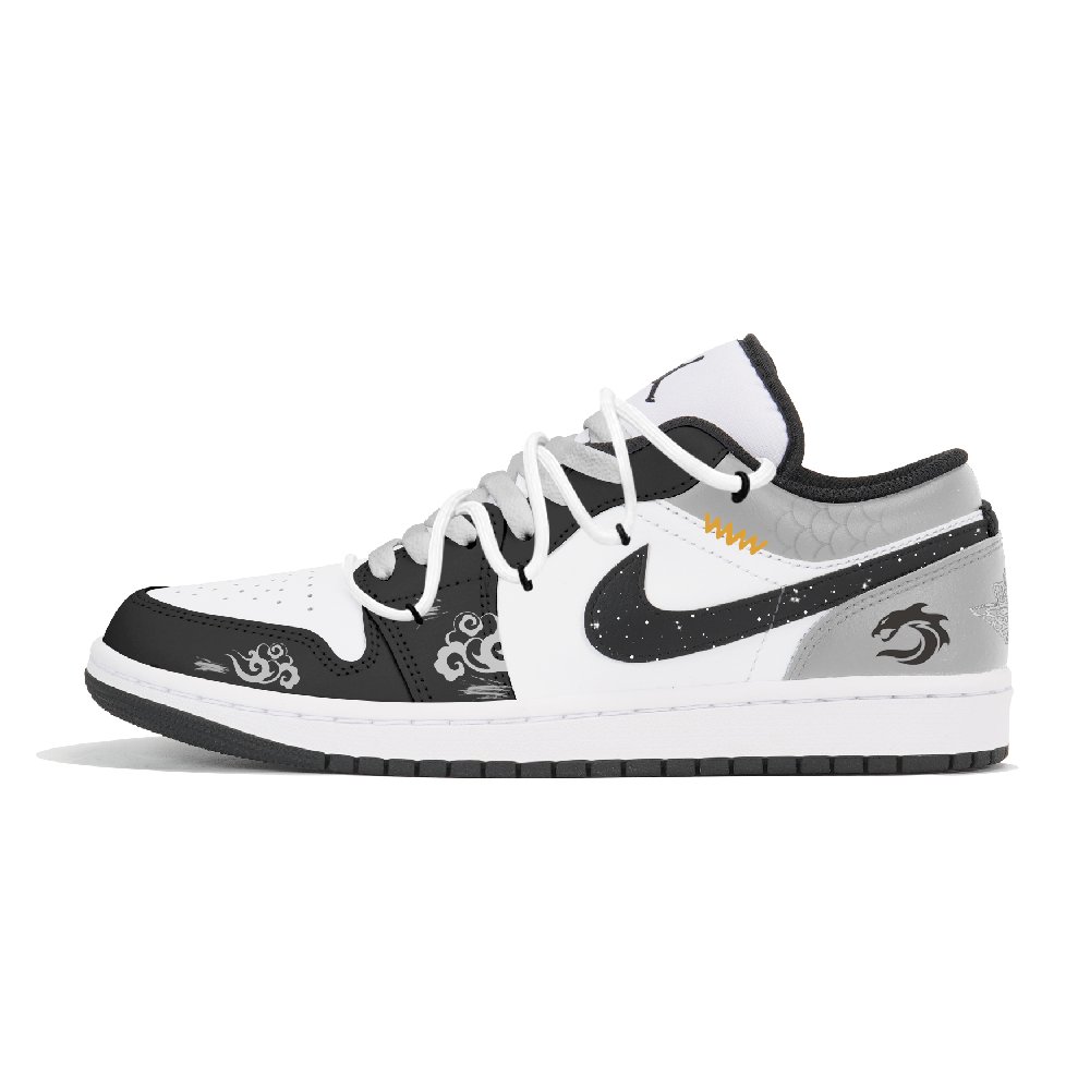 Jordan Air Jordan 1 Low Snake-Scale Storm Wear-Resistant Low-Top Vintage Basketball Shoes Men's Gray Black