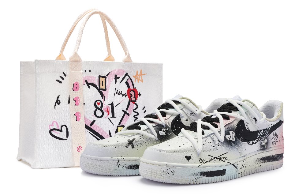 Nike Air Force 1 Low Top Skateboard Shoes Men's White Black Pink