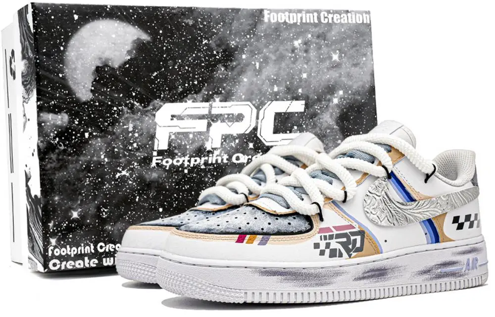Nike Air Force 1 Silver Vein Trajectory 2 Footprint Innovation Abrasion Resistant Low top Skateboard Shoes Unisex White