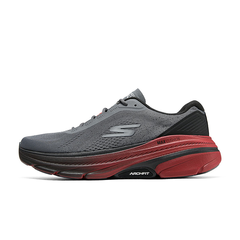 Skechers Max Cushioning Anti-Slip Wear-Resistant Low-Top Casual Running Shoes Men's Gray Red