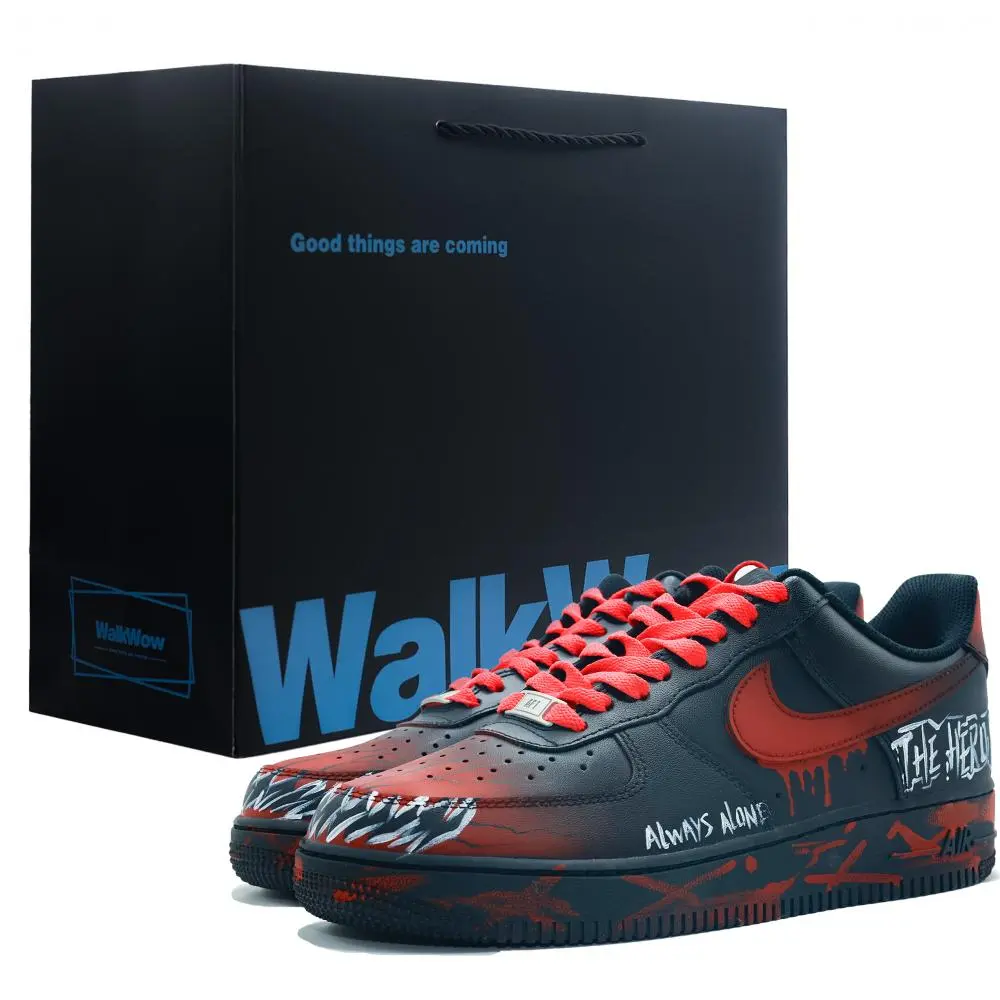 Nike Air Force 1 Abrasion Resistant Low top Skateboard Shoes Unisex Black Red White