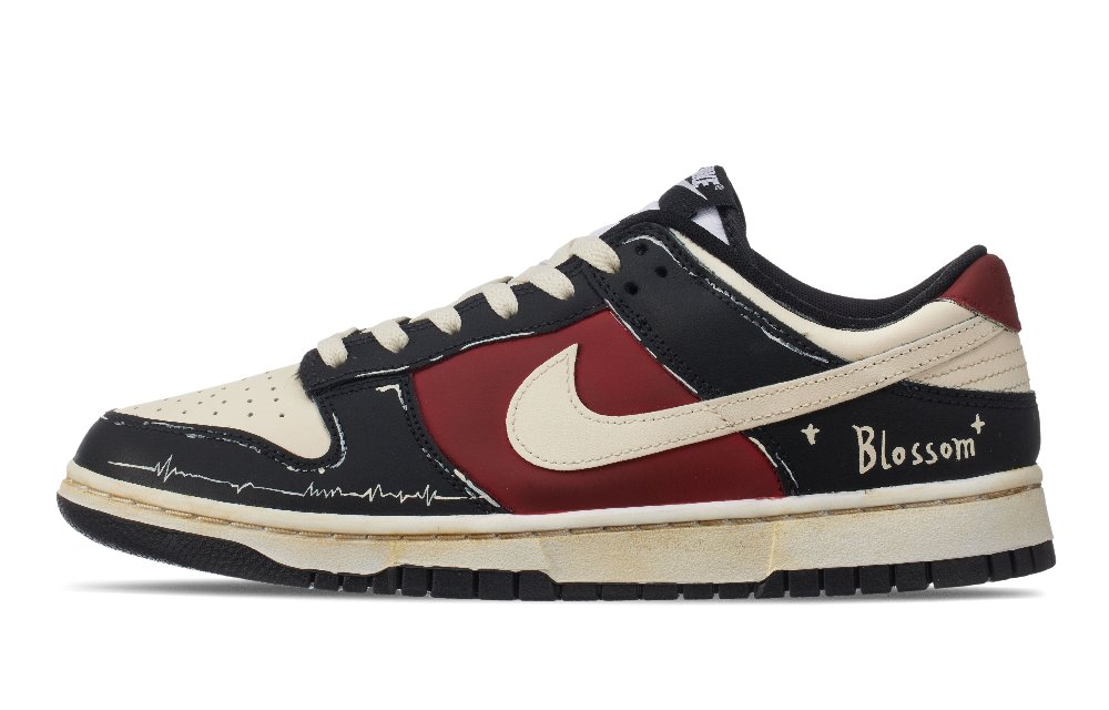 Nike Dunk Slip-Resistant Cushioning Wear-Resistant Low-Top Skateboard Shoes Unisex Beige Black Red