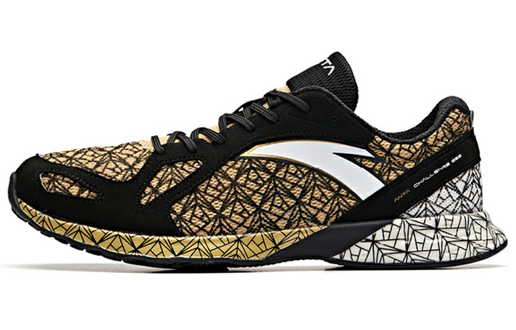 Anta Cushioned Slip Resistant Lightweight Low Top Running Shoes Men's Black Gold